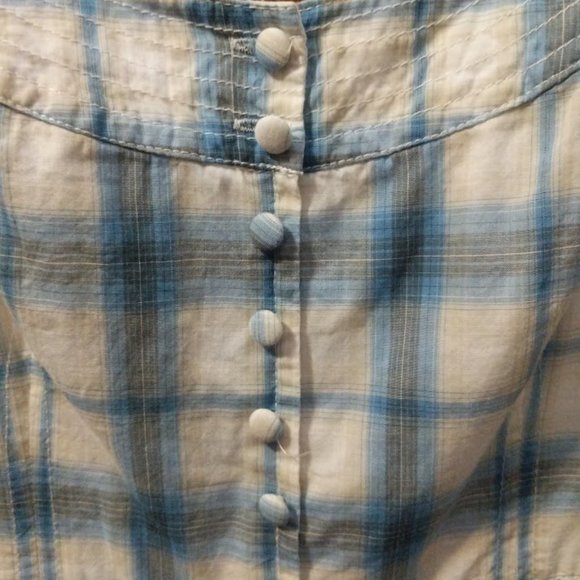 [4] White and Blue Gingham Check A-Line Cotton Sundress - Picture 5 of 8